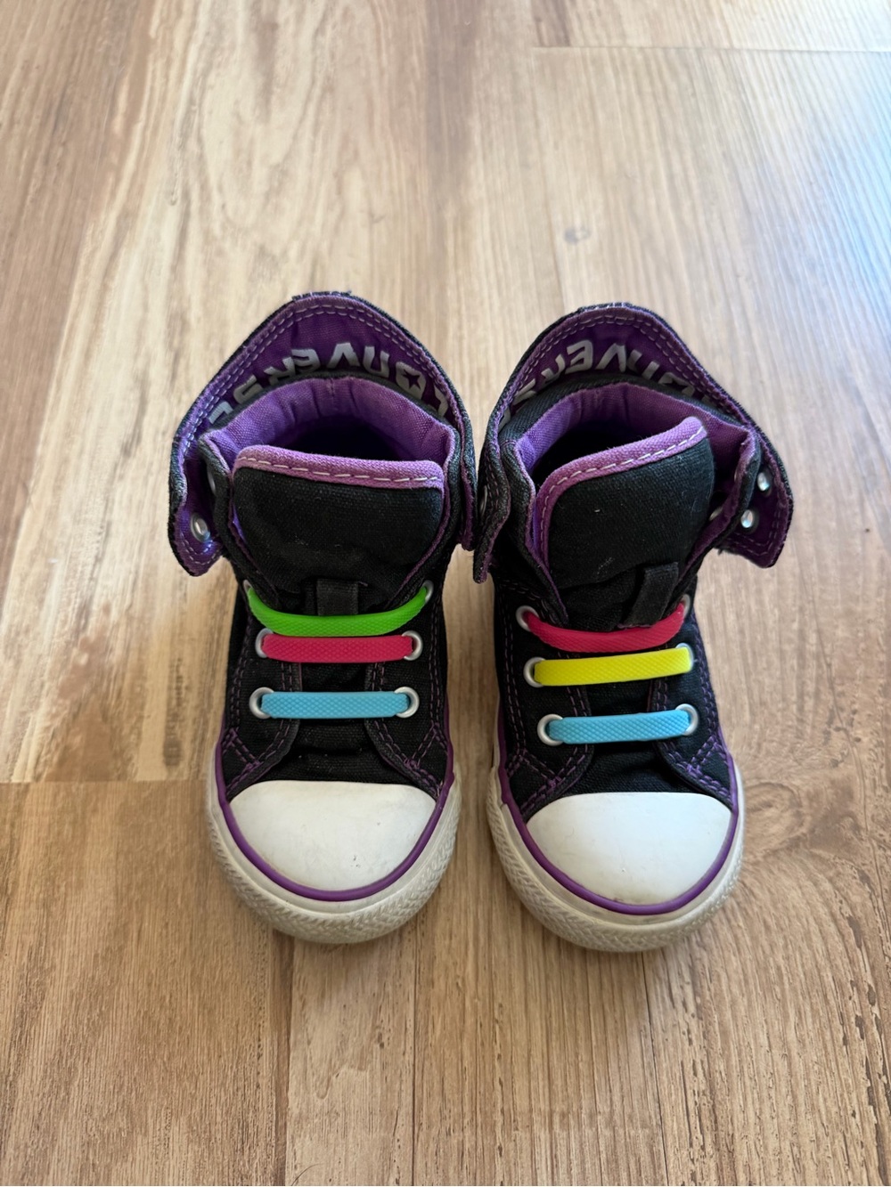 Converse Toddler Black and Purple High-Top Sneakers with Multicolor Accents